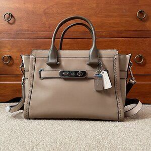 NWT Coach Swagger 27 Tote Bag in Stone Multi Colorblock Silver Hardware